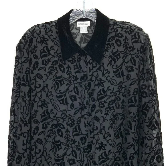 Vintage Y2K Black Sheere Burnout Velvet Blouse from Deane & White Sz M - Picture 11 of 16